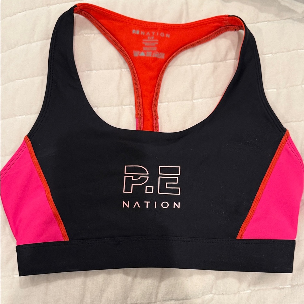 P.E Nation Black and Pink Contrast Sports Bra